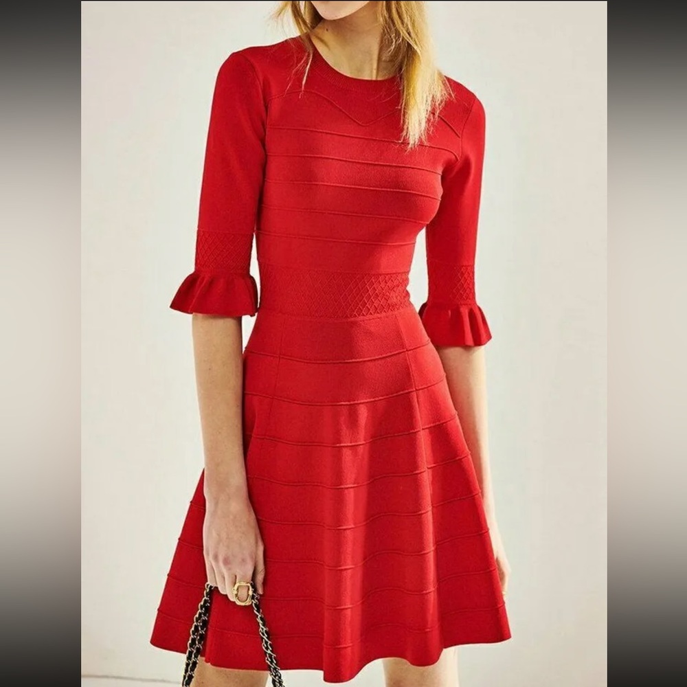 NWOT Ted Baker Dyana Frill Red Dress-  TB 3, US 8